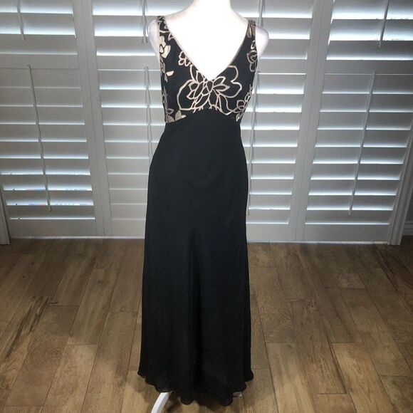 Alex Evenings Dresses & Skirts - Vtg Alex Evenings Black Chiffon A-Line Cocktail Dress 10 Empire Waist Gold